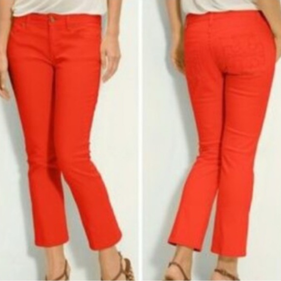 Tory Burch Cropped Slim Boot Jeans Womens 30 Red Low Rise Pants Stretch Preppy - Picture 1 of 12